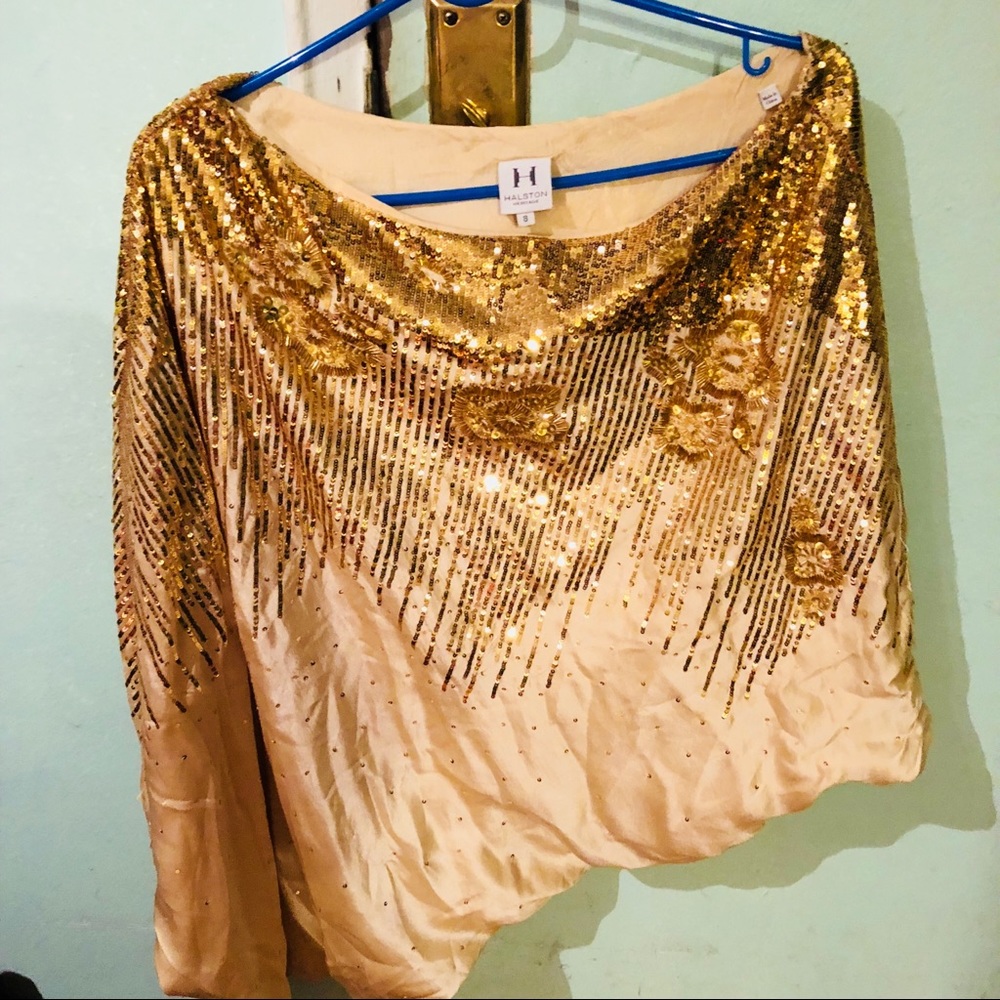 Cream & gold sequin Halston Heritage dress. Size 8
